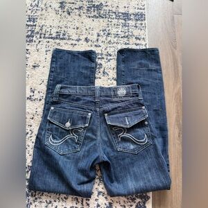 Rock Revival Men's Dark Indigo Straight Jeans with Signature Back Stitching